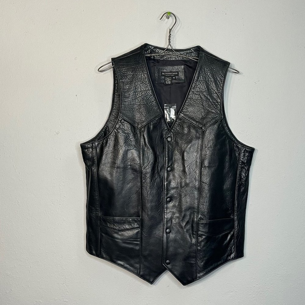 J Peterman Snap Western Leather Vest Mens 42